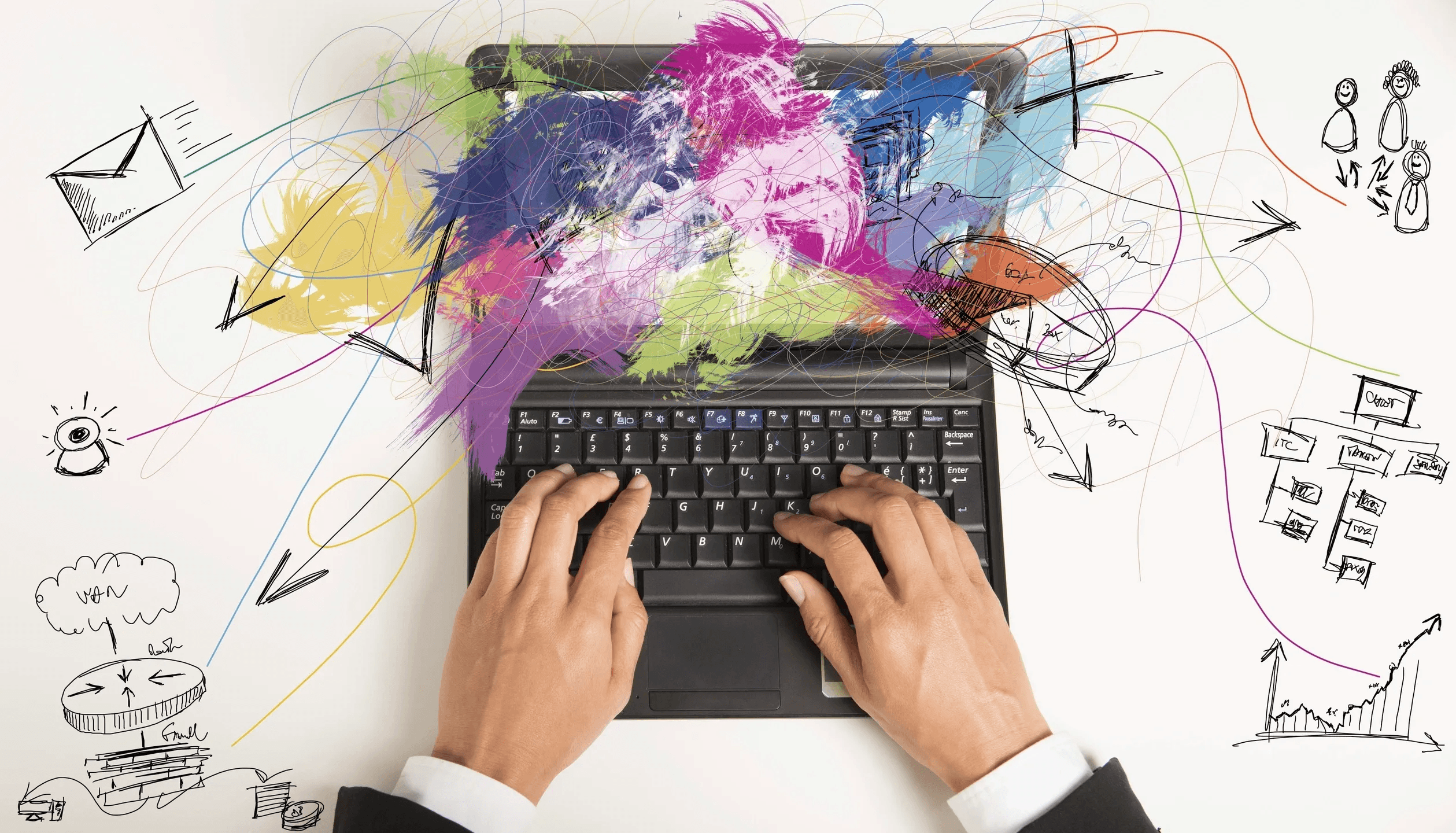 Hero background with keyboard and abstract designs